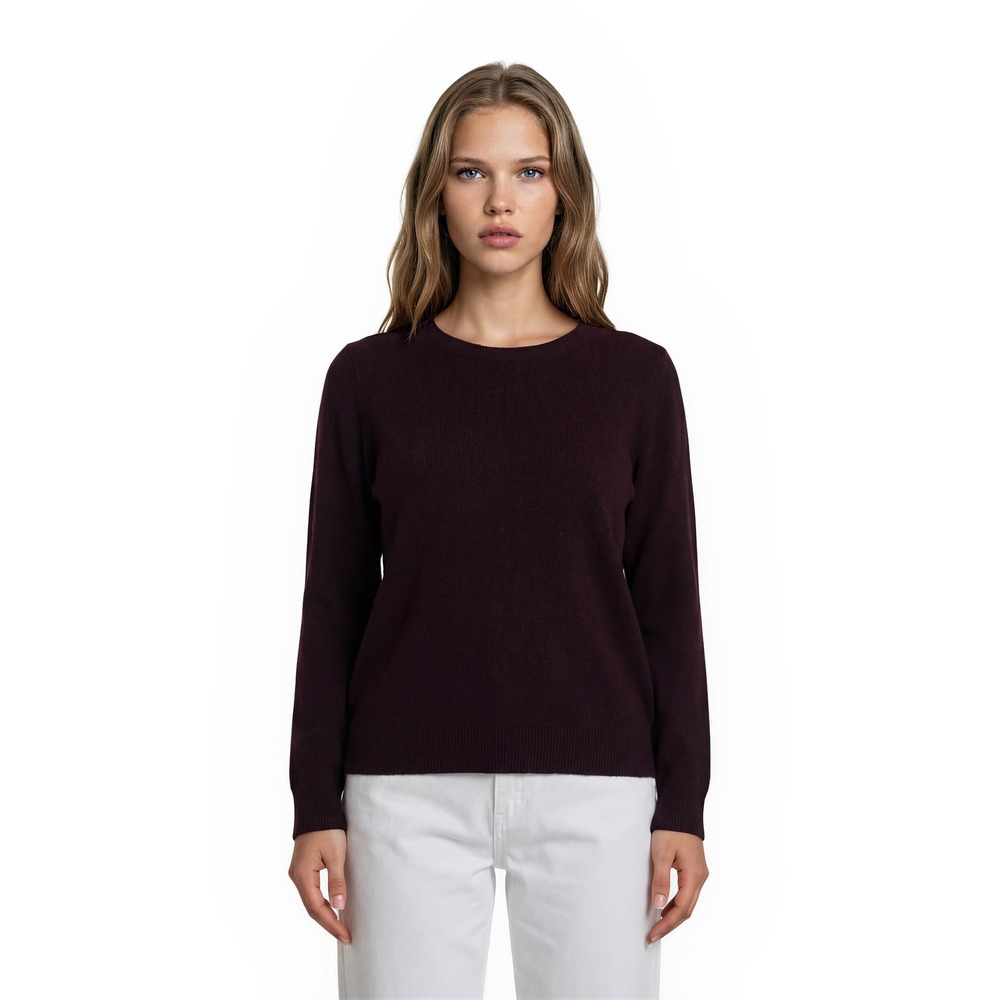 Halogen Sweater 100% Cashmere Women's Size Medium Burgundy‎ Ribbed Crewneck